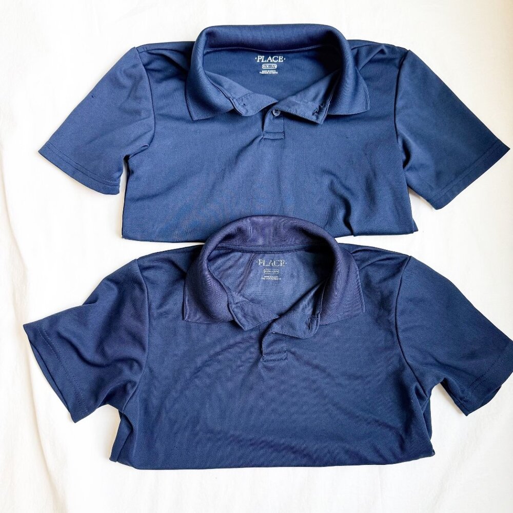 Childrens Place Navy Blue Boys 7/8 Performance Polo Shirts School Uniform 2 Pack